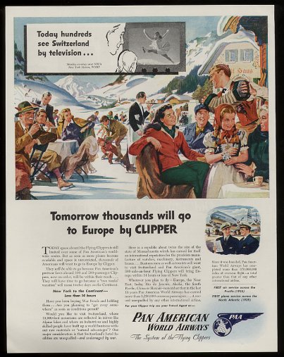 1945 A post WWII ad promoting future travel to Switzerland via Pan American.